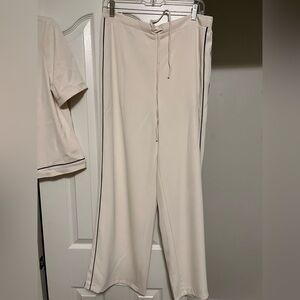 Elegant Cream Women's Pants with Black Trim